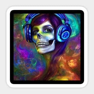 Colours Skull Listening To Music Sticker